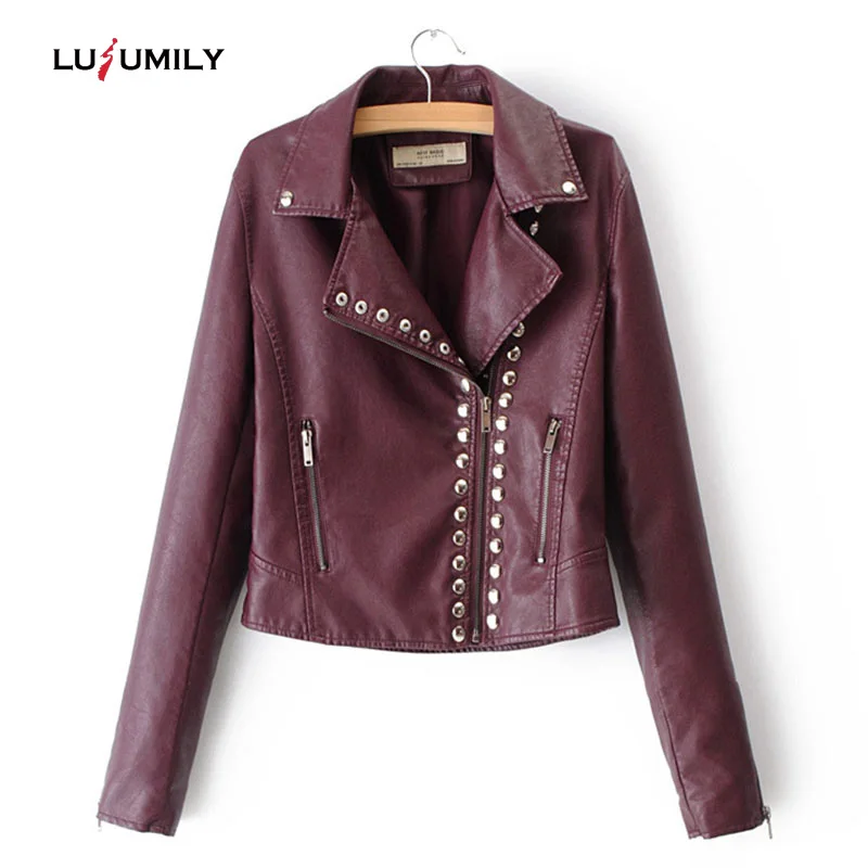 

Lusumily Motorcycle Soft Pu Leather Jacket Women Spring Autumn New Fashion Short Coat Zipper Outerwear Ladies Leather Jackets