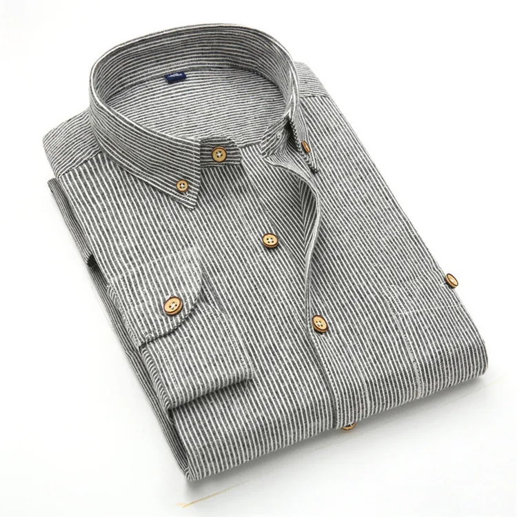 Летняя мужская рубашка с принтом и длинными рукавами, Мужская дышащая Хлопковая полосатая Модная Повседневная деловая рубашка M341 - Цвет: Gray