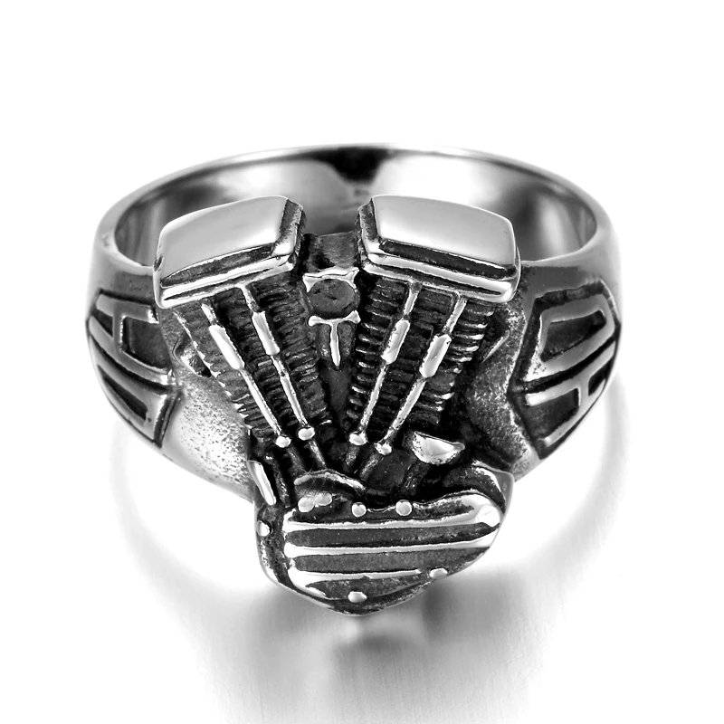 Stainless Steel Biker Men's Ring, Vintage, Engine, KR961in Rings from