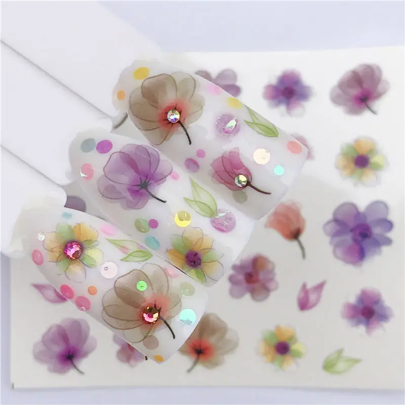 YZWLE цветок серии ногтей переводные наклейки воды Полный Обертывания олень/Лаванда Типсы для ногтей DIY