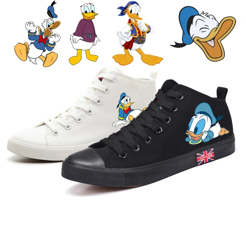 

Funny Donald Duck Cartoon pattern Cartoon High Heel Canvas Uppers Sneakers College Personalise Fashion Casual Shoes