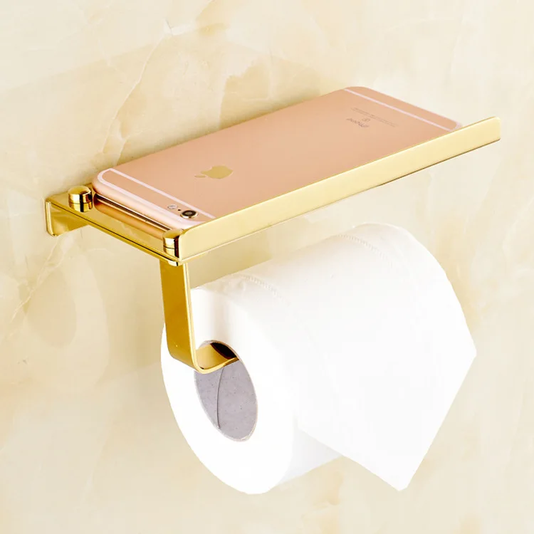 Stainless Steel Bathroom Paper Phone Holder with Shelf Bathroom Mobile