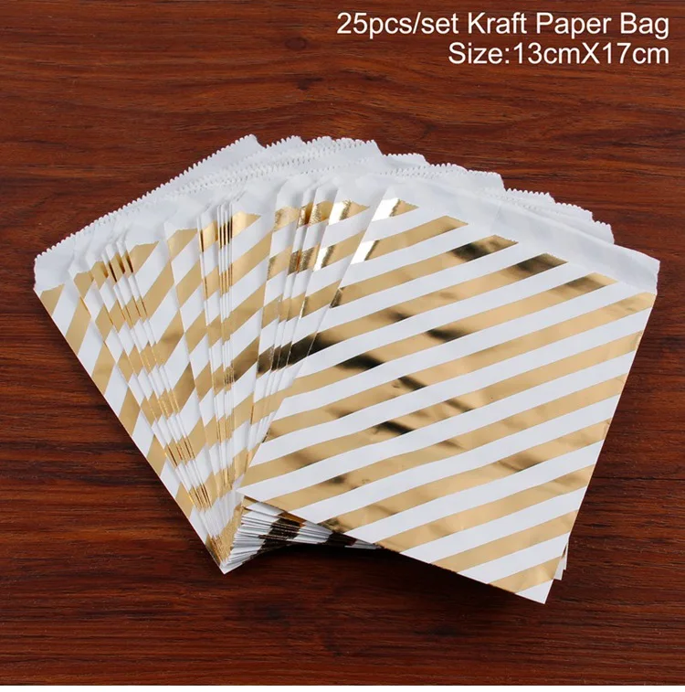 QIFU 25pcs Candy Bag Kraft Paper Popcorn Bag Wavy Stripes Christmas Goodie Bags Printed Paper Treat Bags Wedding Birthday Decor - Цвет: Style 4