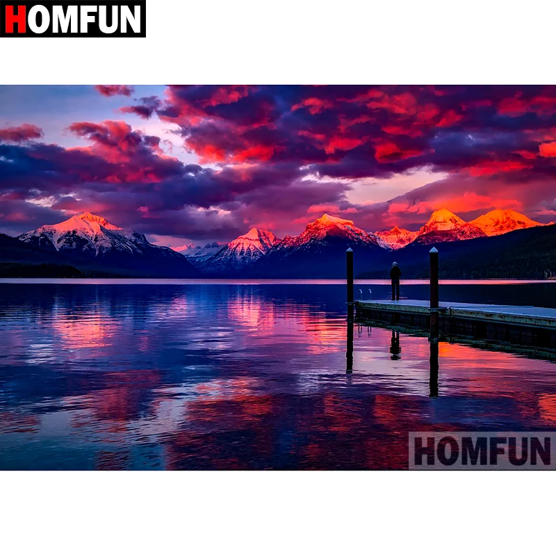 

HOMFUN 5D DIY Diamond Painting Full Square/Round Drill "Lakeside sunset" Embroidery Cross Stitch gift Home Decor Gift A07773