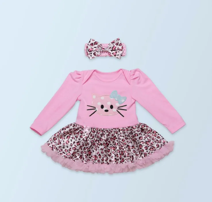 Комплект одежды для маленьких девочек; комбинезоны с длинными рукавами для новорожденных; леопардовое платье-пачка; кружевные гетры; повязка на голову; детская одежда