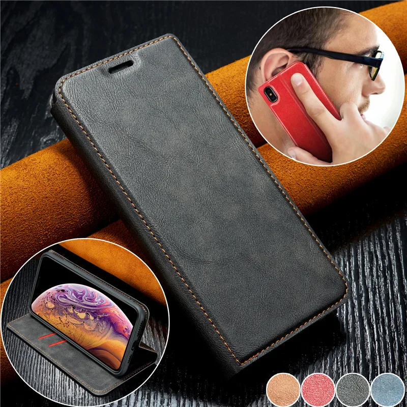 

Vintage Case for iPhone X Leather Wallet Flip Stand Magnetic Phone Case For iPhone XS Max XR 6 6S 7 8 Plus Shockproof Back Cover