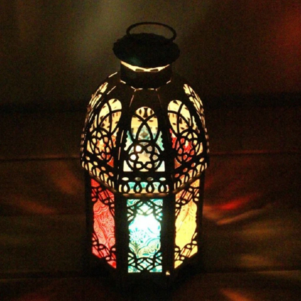 Morocco Wrought Iron Glass Lantern Tea Light Candle Holder Home Wedding Xmas Party Garden Decor