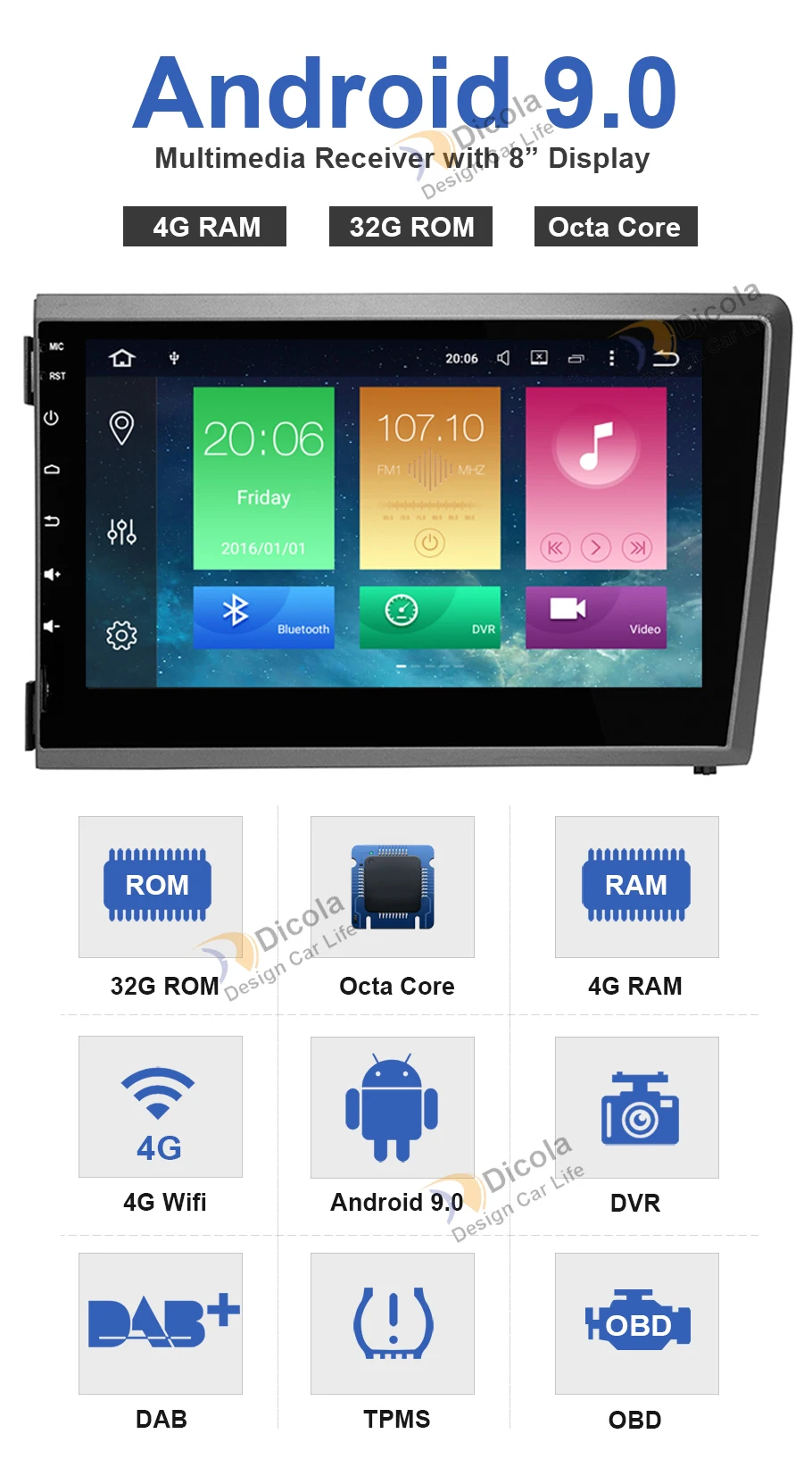 Excellent 4+32G Octa Core Android 9 Car DVD Player For Volvo VOLVO S60 V70 XC70 Radio Stereo GPS Navigation Auto Multimedia Head Unit Wifi 3