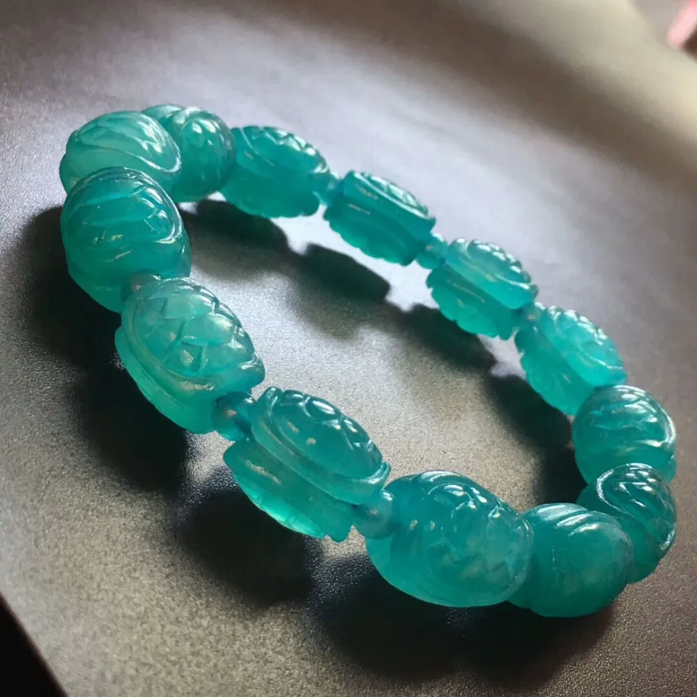 

12x11mm 100% Natural Ice Green Amazonite Crystal Craved Rectangle Bead Stretch Bracelet Drop Shipping AAAAAA Drop Shipping