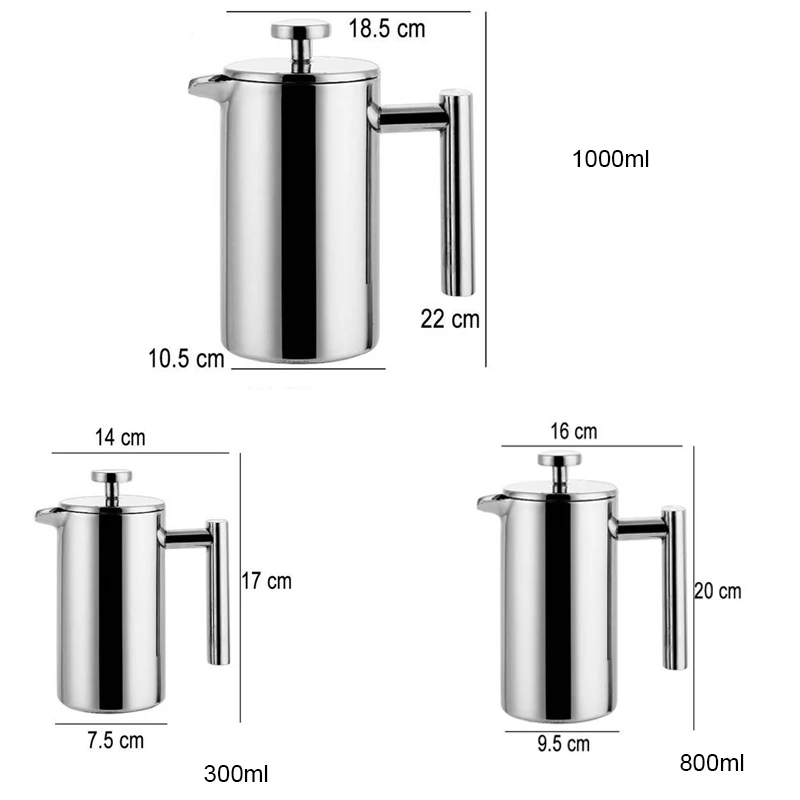 Нержавеющая сталь Френч-пресс для приготовления кофе Лучшие двойные стенки кофейник изолированный кофе заварочный чайник давая один фильтр корзины