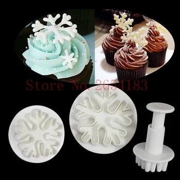 

3PCS DIY Snowflake Flower Plastic Plunger Cutter Fondant Cake Mold Cupcake Cookie Pastry Chocolate Biscuit Baking Tool FQ2028