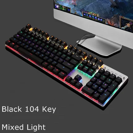 ZERO Проводная Механическая игровая клавиатура с подсветкой, анти-привидение, 87/104 красный, черный, синий переключатель для ПК, ноутбука, бесплатные Русские наклейки - Цвет: Black 104 Mix Light