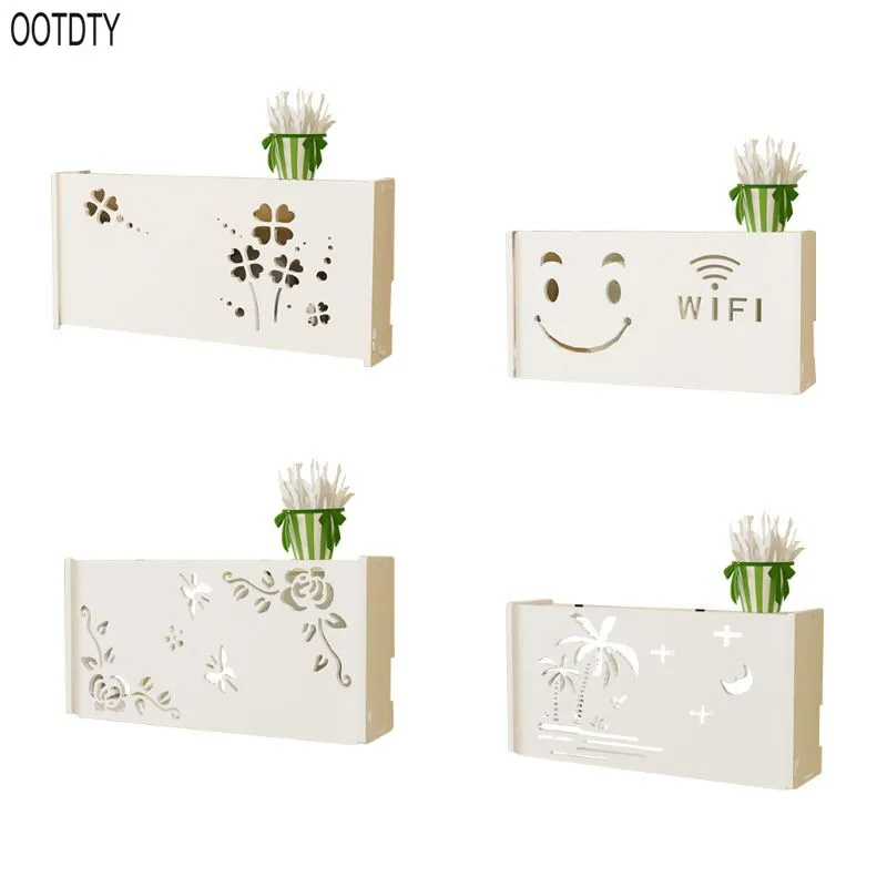 

OOTDTY Wireless Wifi Router Storage Box PVC Panel Frame Wall Mount Bracket Cable Storage Large Size Home Decoration