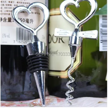 

Wholesale Wine Bottle opener 50sets=100pcs Heart Shaped Great Combination Corkscrew and Stopper Sets Wedding Favors Gift #3672