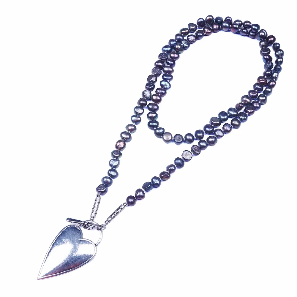 

elegant black baroque freshwater pearl beaded necklace with heart pendant for best friends