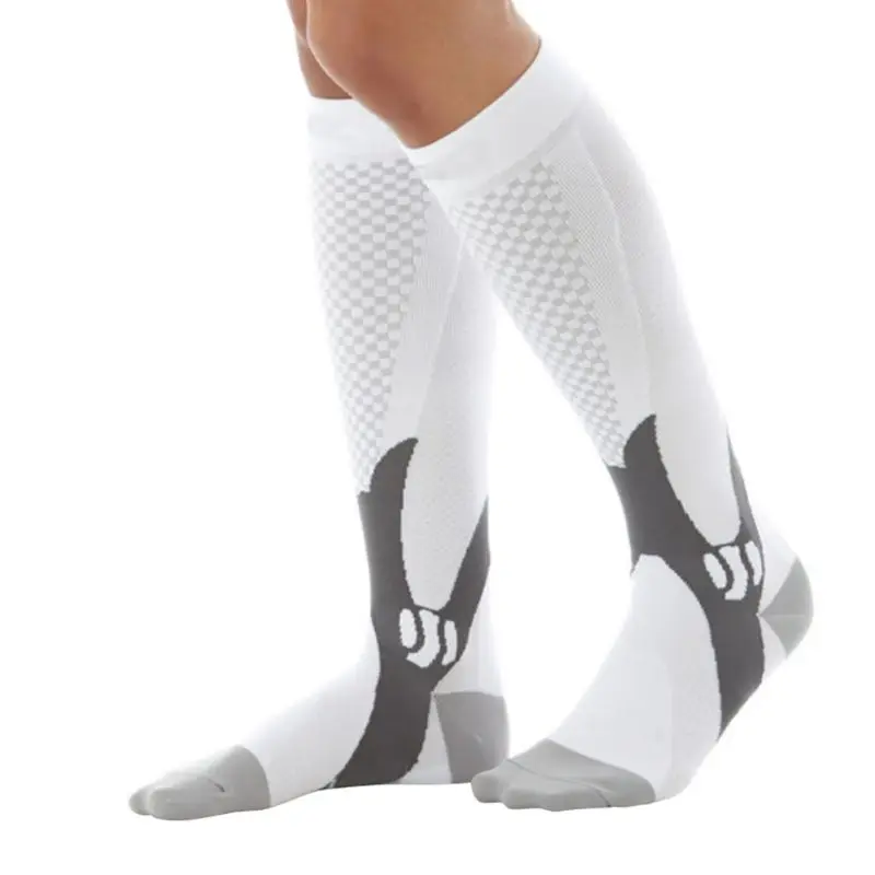 Горячая Распродажа, для мужчин и женщин, для поддержки ног, Стрейчевые Компрессионные носки ниже колена - Цвет: Белый