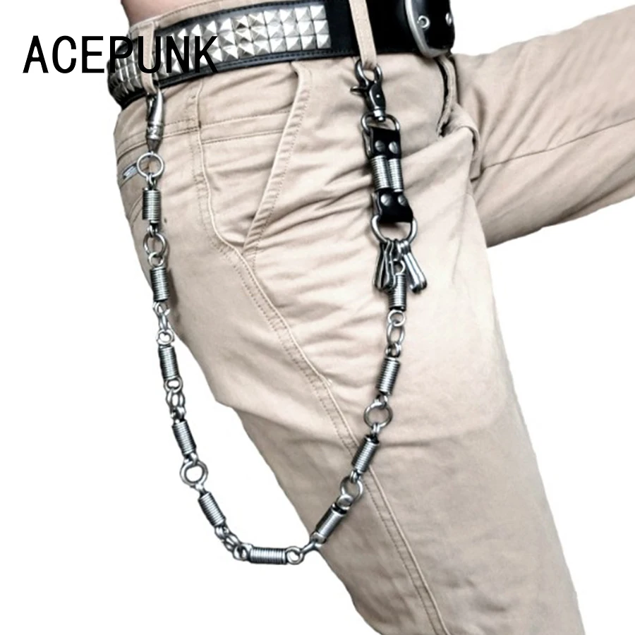 

Men's Waist Key Chain Spring Connection Heavy Rock Metal Hip Hop Gothic Punk Style Pants Trousers Jean Biker Wallet Key Ring