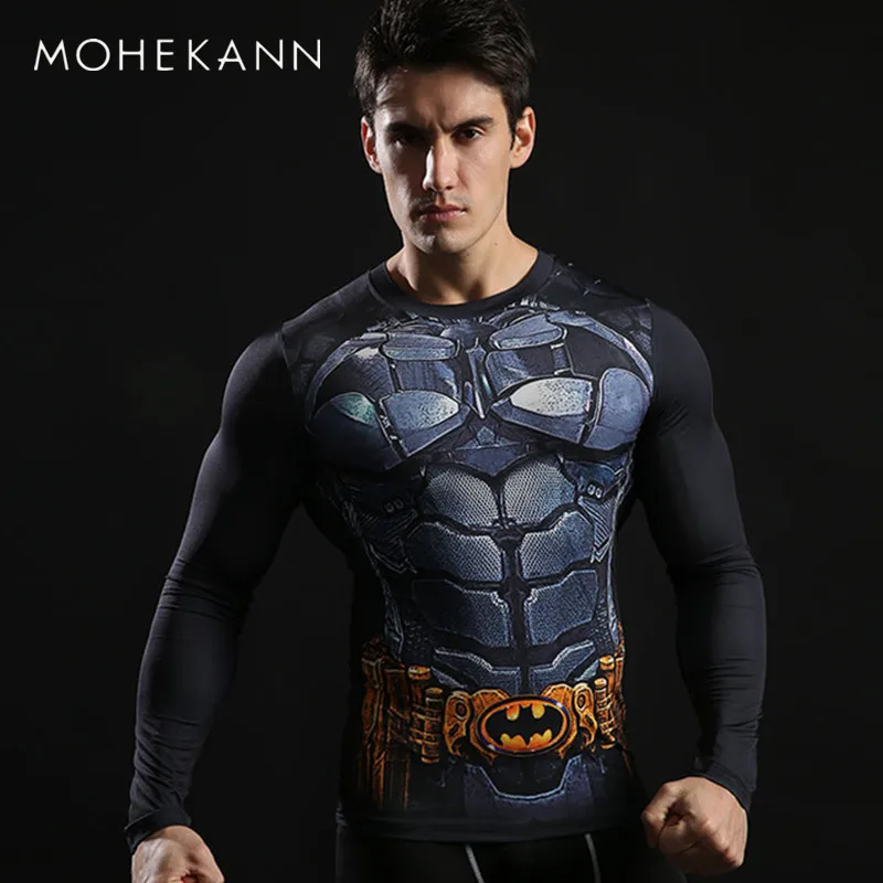 

Marvel T-Shirts Men Superhero 3D Print Bat Man Elastic Tops Fitness Crossfit Long Sleeve Compression Tight Tees