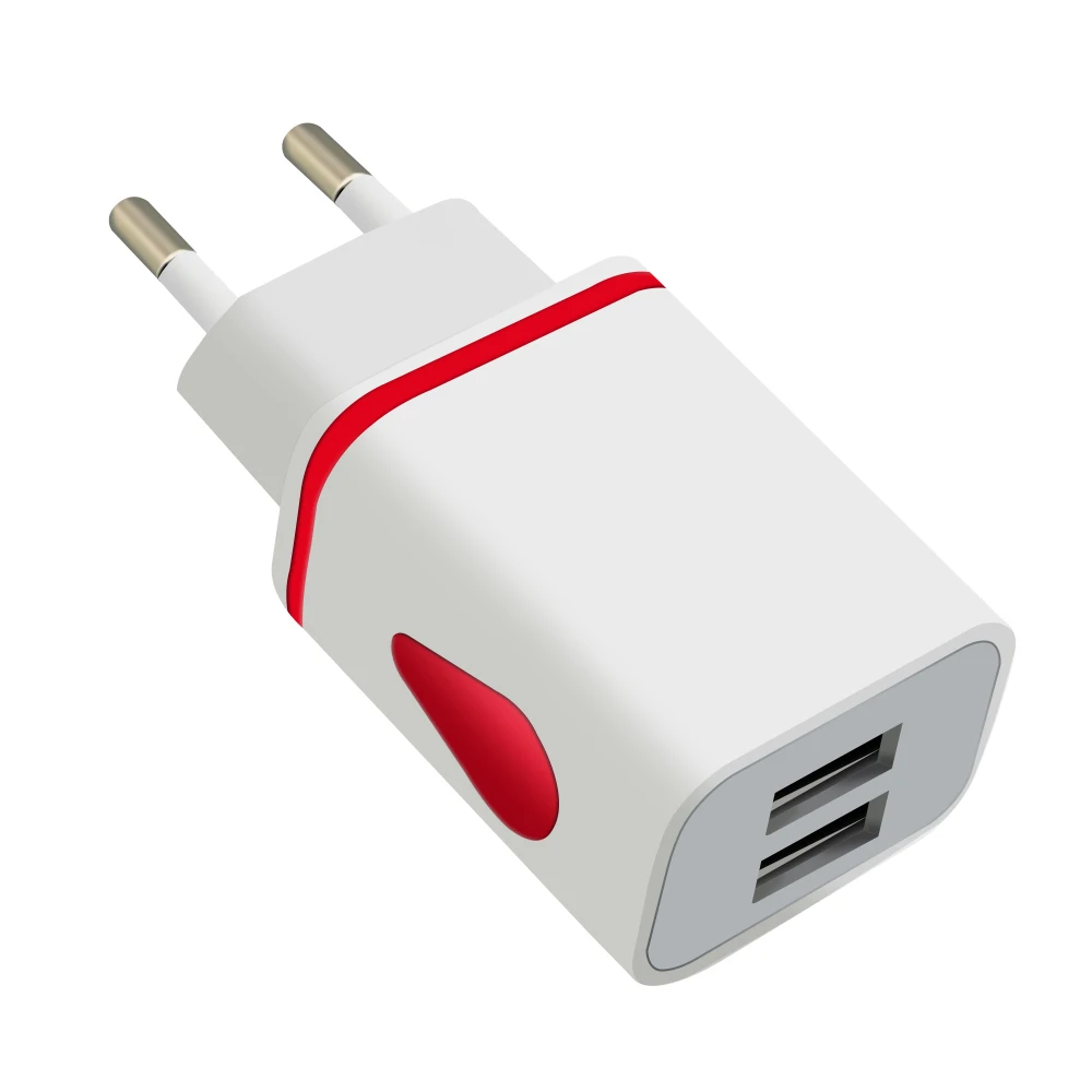 5V/2.1A Luminous 2USB Hub USB Fast Charger for Iphone Samsung Xiomi Huawei Charge EU plug Adapter Tablet power connector - Тип штекера: Red