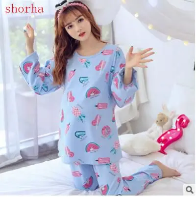 

Fashion Cotton Maternity 2018 New Sleepwear Pregnant Women Pajamas Nursing Breast Feeding Nightgown Clothes For long Sleeve