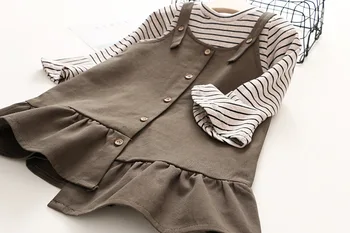 

Baby Girl Stripe Dress Suits 2017 Autumn Kids Frilly Irregular Clothing Girl Lantern Sleeves T Shirt+ Belt Princess Dresses Sets