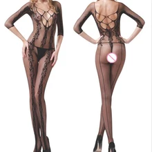Sexy Temptation Flirt Perspective Whole body Hollow Out Jacquard Garter Backless Costume Coveralls Netting Women Sex Products