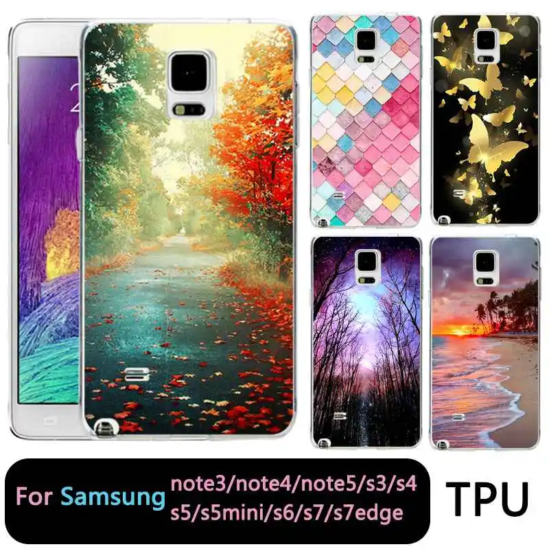

QMSWEI TPU Soft Phone Case For samsung Note5 S8 s6 s7 edge s4 s5 s3 C5 C9 note3 note4 S9plus Sunset Beach Butterfly Soft Case