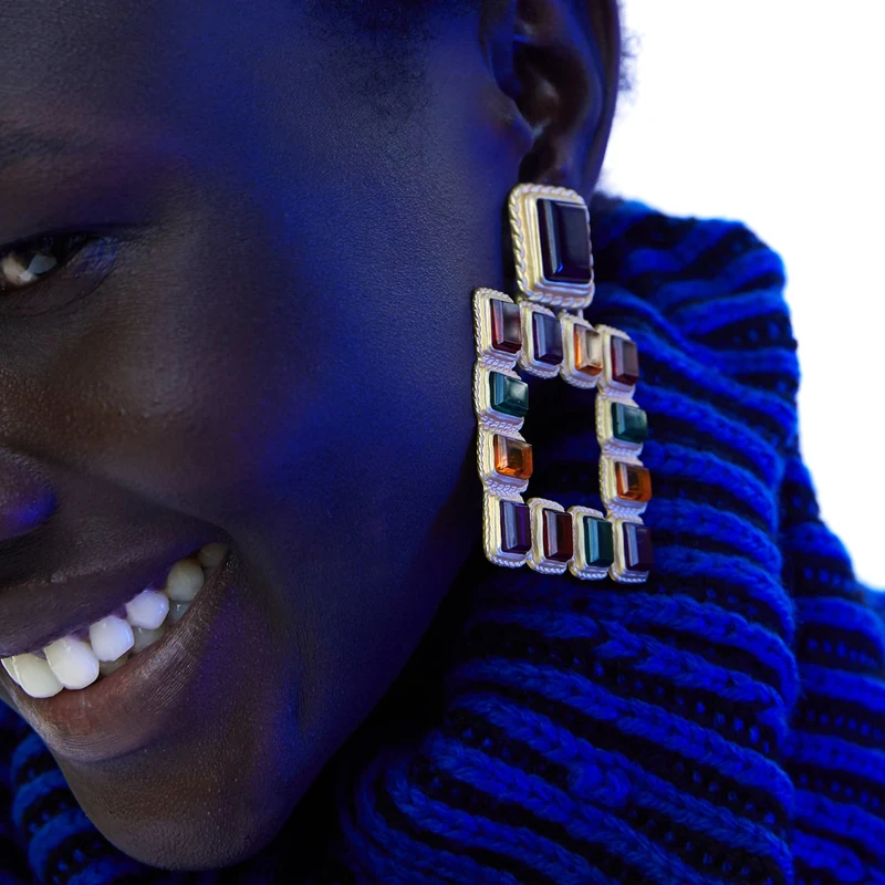 

JUJIA Women ZA Statement MULTICOLORED SQUARED EARRINGS Fashion Vintage Gold Color Earrings Wedding Party Gift Jewelry