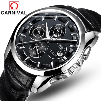 

CARNIVAL Automatic Mechanical Brand Men Wristwatches Fashion Luxury Genuine Leather Strap Watch Waterproof Clock relogio reloj