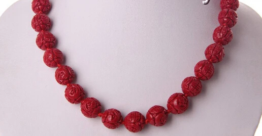 

Miss charm Jew1317 stunning big 12mm round red carve coral flower beads necklace