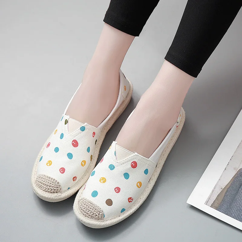 

Spring Autumn 2018 New Straw Rope Wave Point Printing Fisherman Women Shoes Casual Fashion All-match Lazy Canvas Ladies Shoes