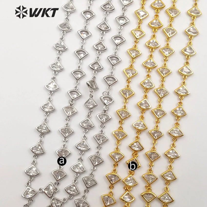 

WT-BC116 Special Design Cubic Zirconia Bead In Mini Fan Shape Brass Chain For Women DIY Fashion Jewelry Four Color Can Available