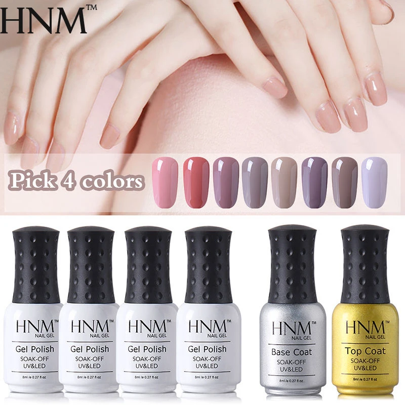 HNM 6 шт./лот телесного цвета 4 шт лак для ногтей + базовый топ набор инструментов