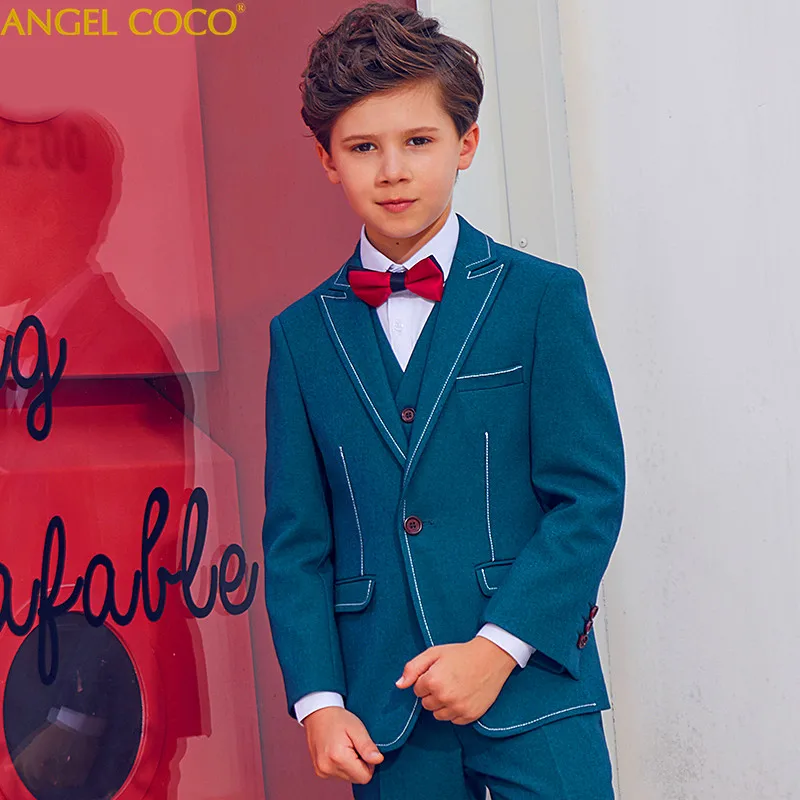 5 Pieces Green Kids Boy Suit Blazer Dress Suit England Style Boys Formal Wedding Blazer Suit Boys Birthday Suit Costume Garcon england style slim fit suit black size l