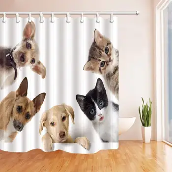 

Animals Lover Cute Dogs and Cats Circle Shower Curtain Polyester Fabric Bathroom Fantastic Decorations Bath Curtains