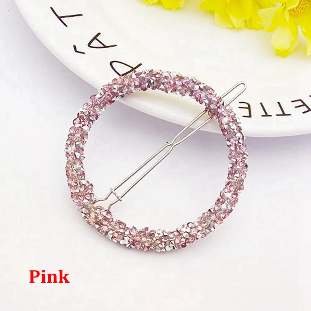Round Pink 1 шт., хрустальные стразы, заколки для волос, круглые, треугольные, в форме звезды, заколки для волос, для девочек, металлические заколки, аксессуары для волос, инструменты для укладки волос - Цвет: Round Pink