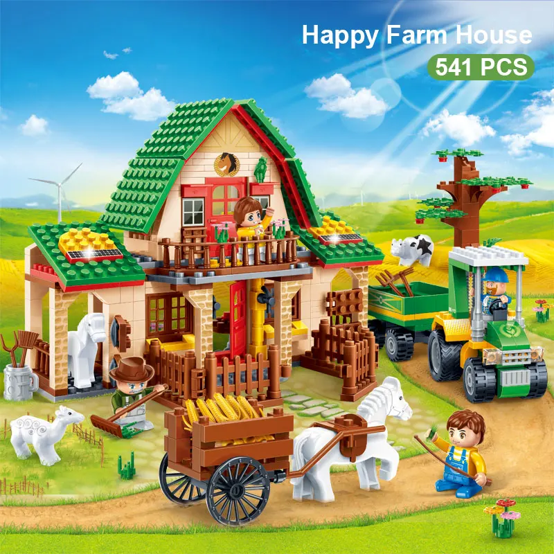 Pаспродажа BanBao 8579 деревенский счастливый фермерский дом кирпичи образовательные строительные блоки модель игрушки для детей дети совместимы с брендо...