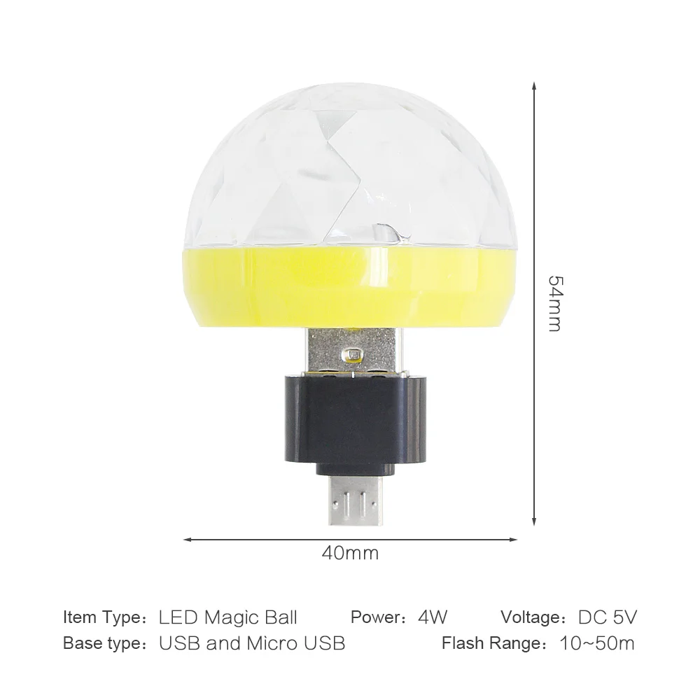 Micro USB Mini RGB bombilla LED 4 W Luz de escenario Control de sonido Club Pub discoteca fiesta música cristal bola mágica lámpara