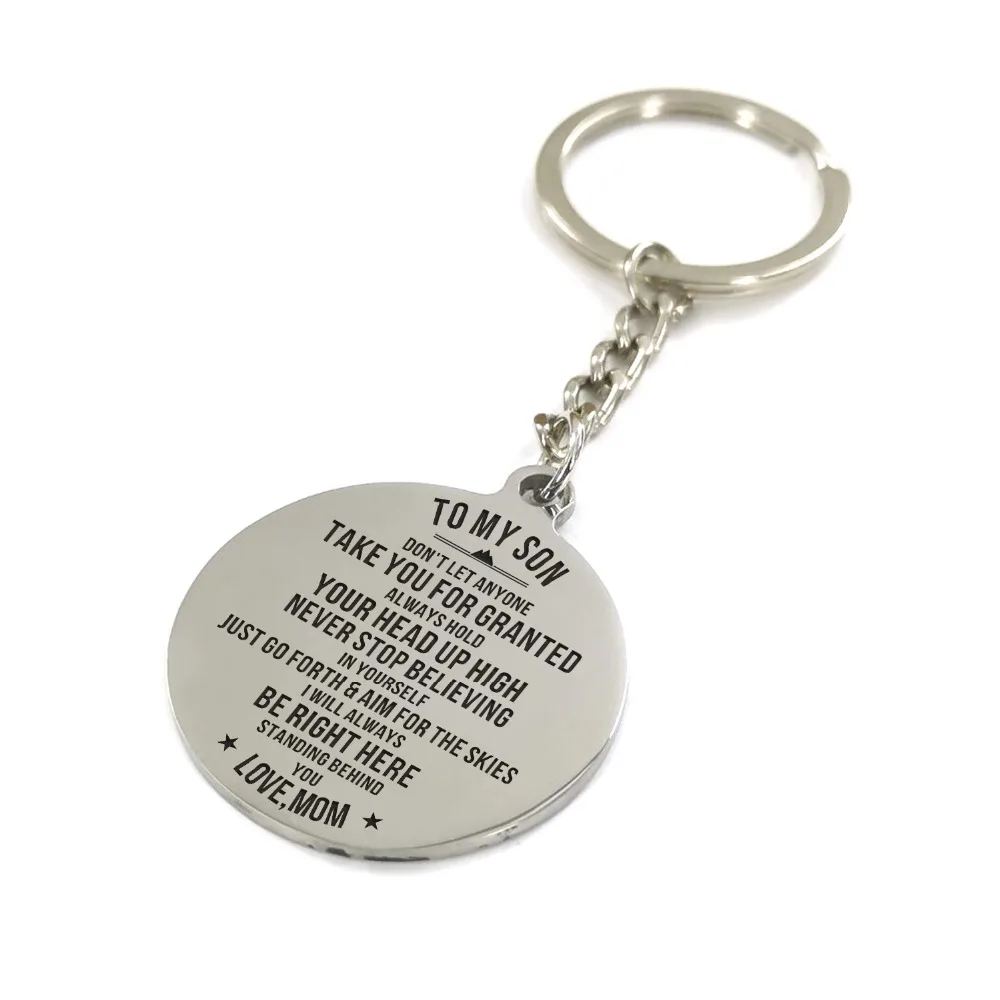 

TO MY SON- NEVER STOP BELIEVING IN YOURSELF ENGRAVING KEY CHAIN AS GRADUATION ANNIVERSARY MILITARY GIFT FROM MOM OR DAD