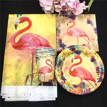 

Flamingo theme 20pcs napkins+20pcs cups+20pcs plates+1pcs tablecovers for kids Flamingo birthday party paper plate cake dishes
