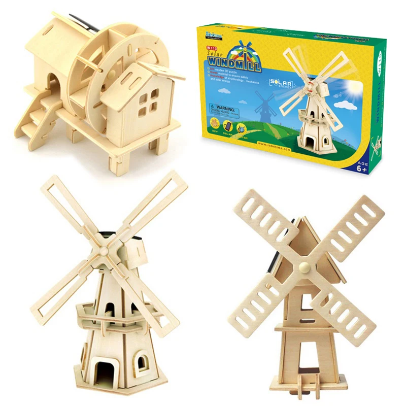 

Robud Rotatable Windmill DIY Wooden Solar Energy Powered Model Building Kits Assembly Toy Gift for Children,Teen,Adult W110