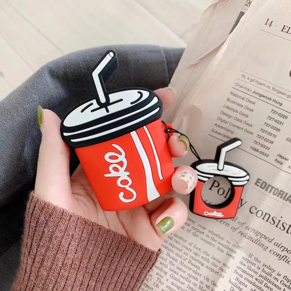 

Cute Coke Cola Drink Bottle Bluetooth Wireless Earphone Case For AirPods Protective case Ring Lanyard Silicone Headset cover