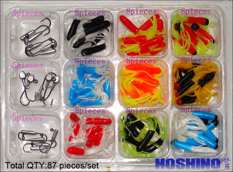 

[HOSHINO] 87PCS/set jigging fishing Lures single lead Hook Fishing Silicone Lure octopus Soft Baits fishing accessories