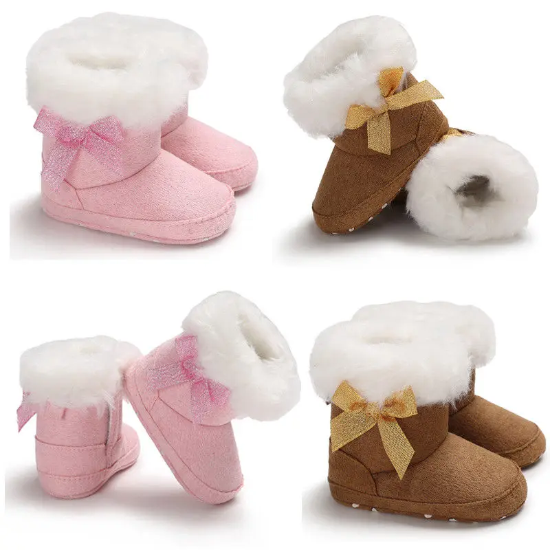 

0-18Month Cute Newborn Baby Girl Boy 2018 Bow Anti-Slip Soft Slipper Shoes Warm Snow Boots