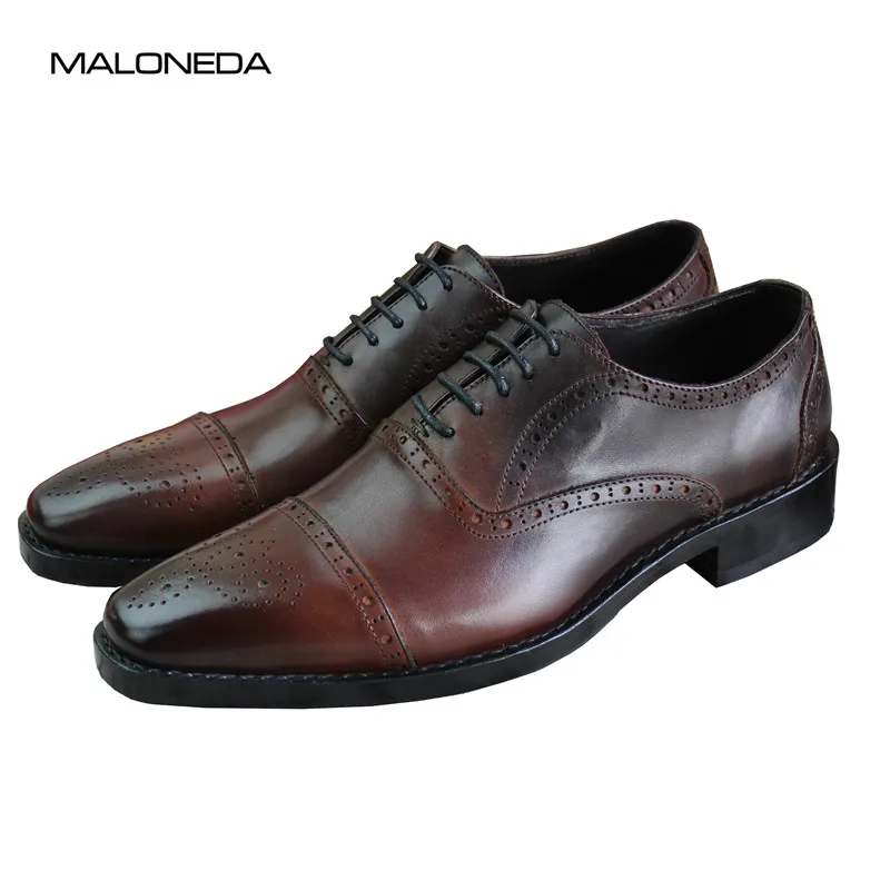 

MALONEDA Men's Goodyear Flat Shoes Genuine Leather Sole Classic Brogue Formal Dress Shoes Handmade high Quality