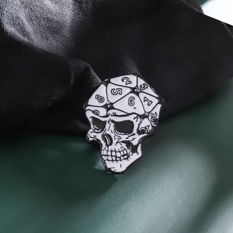 RPG D20 Skull Dice Enamel Pin Dungeons Dragons Lapel Pin DnD Badges Brooches For Game Lover Backpack Accessories