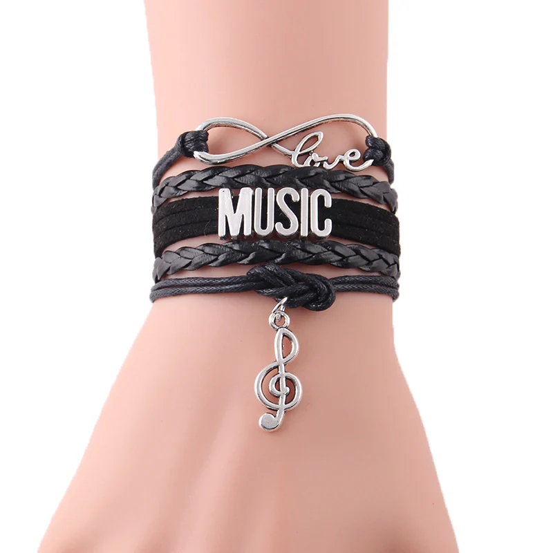 Браслет Бесконечность с надписью Love для женщин и мужчин|music bracelet|bangles for womenleather wrap |