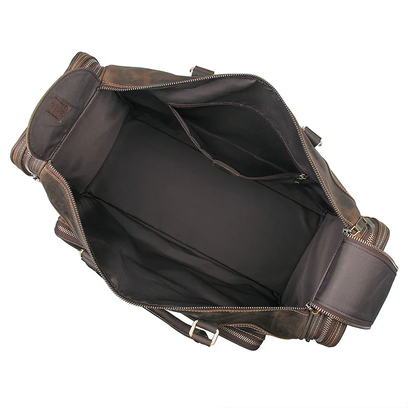 Dark Brown Pockets Show and Large Capacity of Leather Backpack