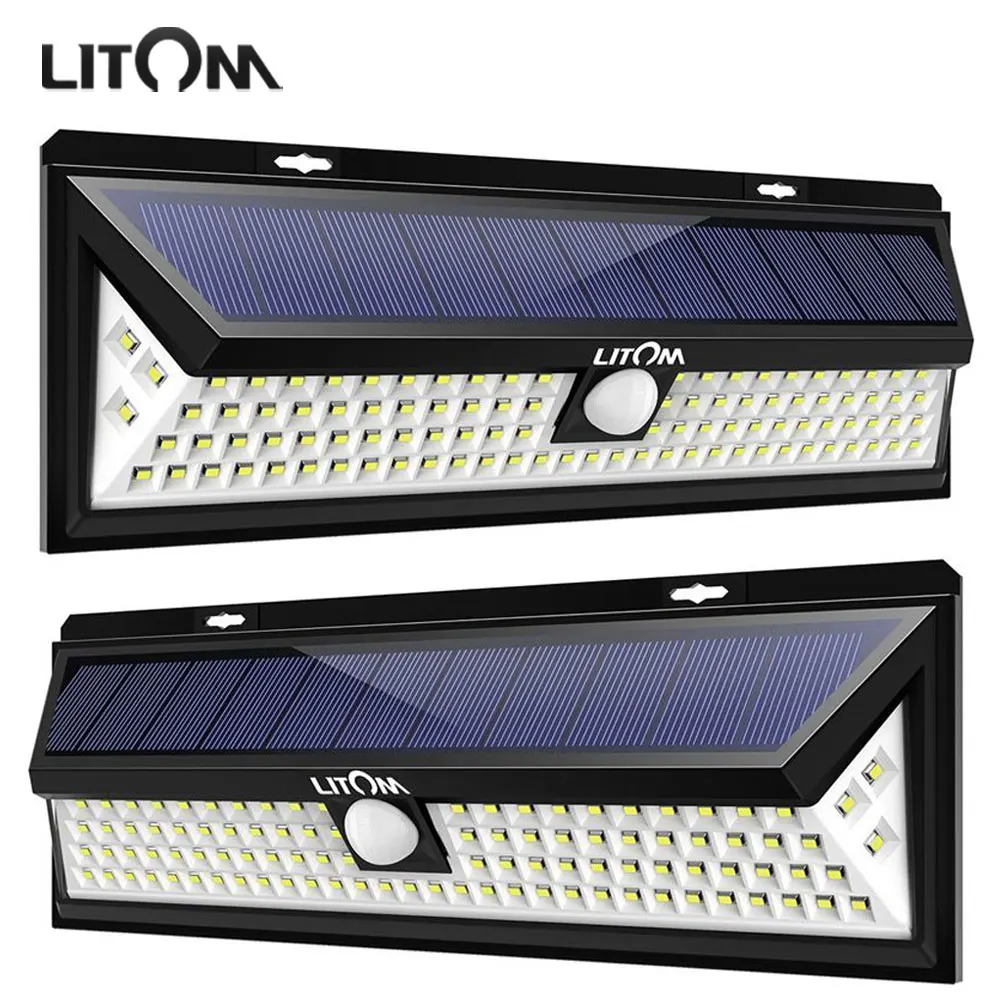 

2 Pack LITOM 102 LED Solar Light Outdoor Super Bright Motion Sensor Security Lights Wireless Waterproof Wall Lamp Luces Solares
