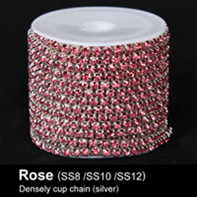 Rose Срок годности ограниченной плотно горный хрусталь цепи сапфир SS6-SS12 серебро коготь 10 метров/roll для одежды - Цвет: Rose